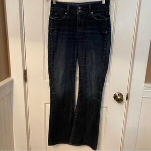 PAIGE JEANS BLUE DENIM WIDE LEG FLARE STRETCH 5 POCKET ZIP FLY USA